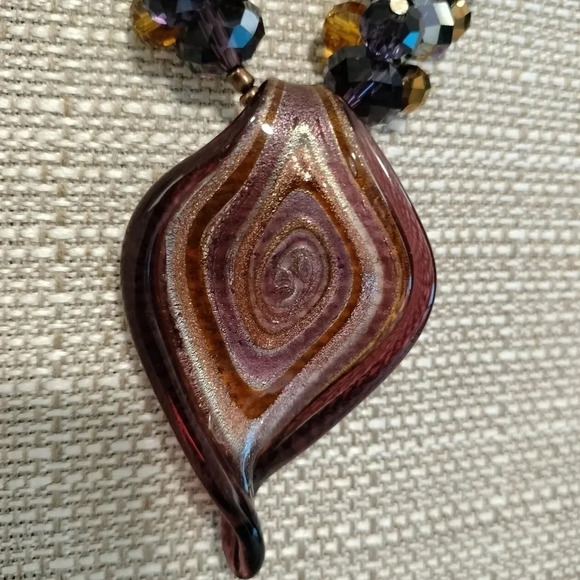 Jules B Fashion Statement Glass Beads and Pendant Necklace Brown Glitter Tones - Picture 7 of 7